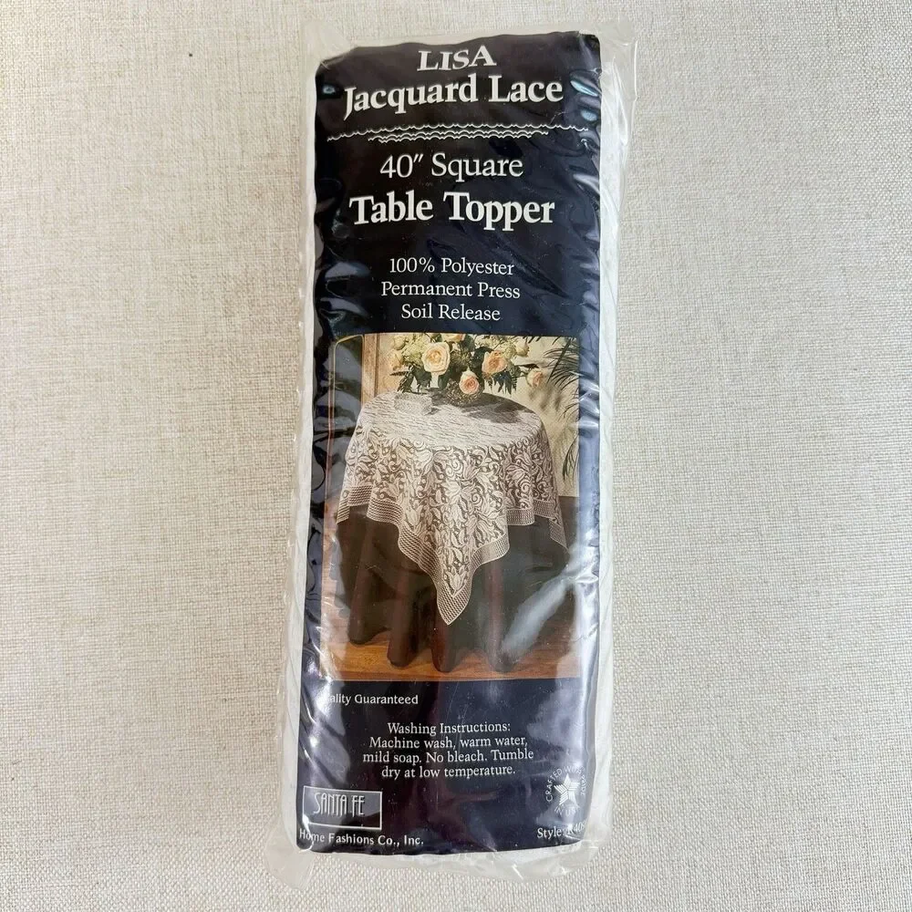 Vintage Santa Fe Lisa Jacquard Lace 40” Table Topper White Cottagecore NOS